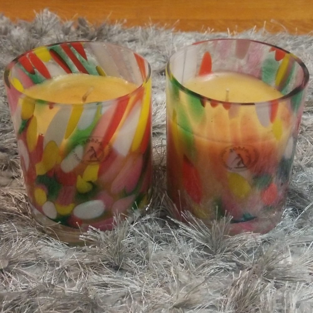 2 Multicolored Glass Candles